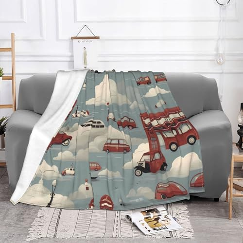 Cobija de sofá suave con diseño de coche en la nube, adecuada para sofá, camping, viajes, noche, 60 x 50 pulgadas, manta de forro polar suave