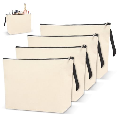 4 Pièces Trousse de Toilette Femme Pochette Tissu Zippée DIY Vierge Toile Trousse de Rangement Trousse Toilette DIY Trousse Infirmiere Pochette de Rangement Trousse de Toilette Voyage