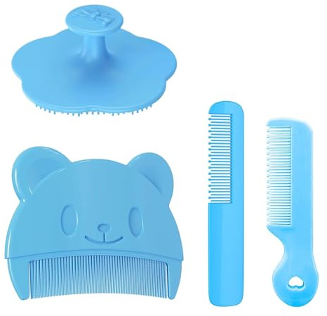 4er-Pack Babybürste, Sanfter Milchschorf Kamm, Baby Haarbürste, Effektives Kopfgneis Entfernen Schorfkamm Baby, Hilft Bei Der Sanften Reinigen Massage Der Kopfhaut für Neugeborene Und Baby (Blau)