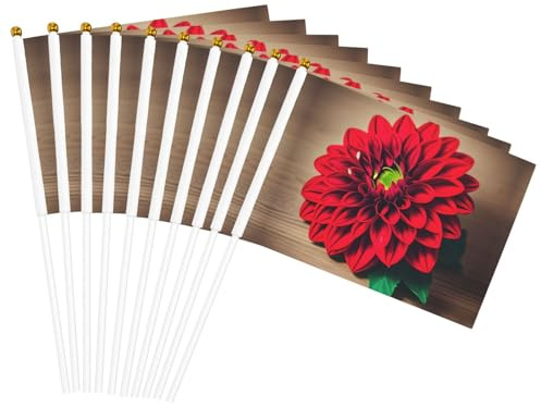 Planche en bois rétro avec imprimé dahlia rouge - Drapeau polyvalent - Drapeaux polyvalents - Pour les fêtes, les défilés, les décorations de vacances
