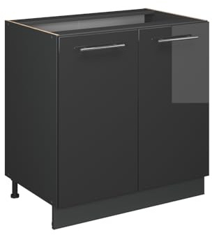 Vicco Meuble Bas sous-évier Fame-Line, Anthracite Haute Brillance, 80cm avec étagère, PT Marbre