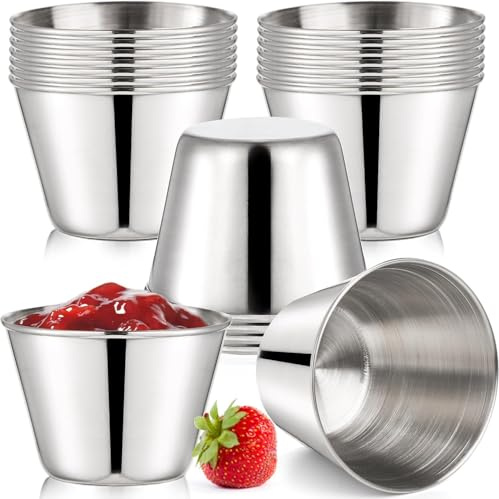 Yeqqzq 20 Pack Stainless Steel Condiment Cups, 70ml/2.5oz Sauce Pots, Individual Portion Dipping Sauce Cups