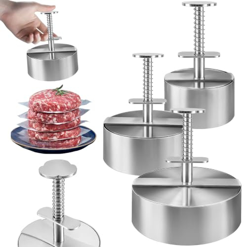 Lot de 3 Presses à Burger en Inox 304, Moules à Steak Haché 8/11,5/14 cm | Antiadhésifs pour Burgers Maison, Galettes de Viande, Légumes, BBQ, Barbecue, Grillades et Fêtes
