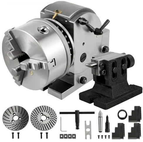 Set di fresatura semi-universale con mandrino da 4 + contropunta + piastre di divisione, set di testa di divisione da 4 con mandrino a 3 griffe, testa di divisione BS-0, per fresatrice, rettificat