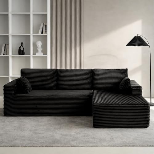 DUANDUAN 270cm Cloud Modularsofa mit L-Form Chaisenteil, Modernes Modulares Sofa mit Tiefsitz, Polster Couch für Wohnzimmer Schlafzimmer, Ohne Montage, Schwarz (Weicher Cordstoff) (Cordsamt, Black)