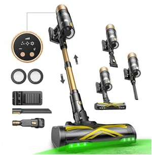 Ultenic Akku Staubsauger, 50000Pa/ 65Min, Staubsauger Kabellos mit GreenEye Technologie, Teleskoprohr& Freistehend, 6-stufige Filtration, Anti-Verhedderungs-Bürste, for Tierhaare/Teppiche/Hartböden