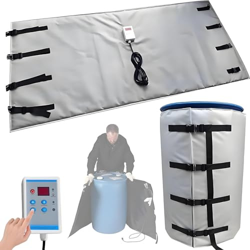 IBC Drum Heater Blanket,Metal Oil Drum Heater,Oil Drum Electric Heating Jacket,0~150℃ Temperature Controller,Waterproof Insulation Materials,for Oil Drums And Liquefied Tanks 55Gallon/200L-Grey