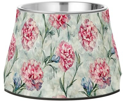Cute Cactus Flowers Gray Green Bowl for Dogs Elevated Stainless Steel Cats Basic Bowls for Slow Feed Dogs Comfort Feeding