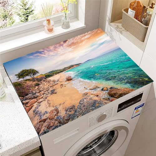 Highdi Paysage de Plage Housse de Protection pour Machine à Laver Top,Coussin de Machine à Laver Antidérapant Housse de Machine à Laver pour Machine à Laver Ou Sèche-Linge (Plage,30x40cm)