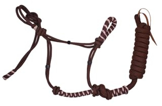 Cabestros de cuerda de nailon para caballos con correa, cabestro de caballo trenzado personalizado con nudos para entrenamiento, listo para montar, equipo ecuestre occidental(brown)
