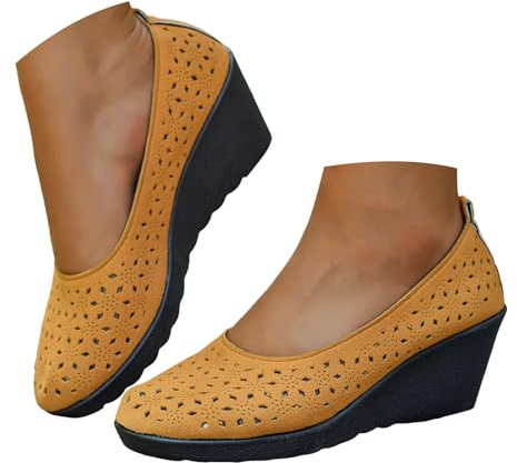 VBEDKDEB Ballerines plates pour femme - Confortables - Talon compensé - Chaussures pointues - Chaussures à enfiler - En daim creux - Chaussures de loisirs - Ballerines pieds nus, Orange, 37.5 EU