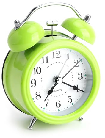 TNSLAND Reloj Despertador Analógico Muy Potente, Doble Campana Slencioso sin Tic TAC, Despertador Fuerte para Dormilones, Vintage de Metal, Reloj de Mesilla para Jóvenes y Adultos