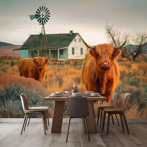 Fotomurales Animales De Granja Yaks 400x280 cm Papel Tapiz Fotográfico no tejido 3D Moderna Fondo De Pantalla Mural Decoración De Pared Sala Cuarto Oficina Salón