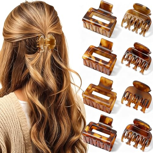 8 Stück Quadratische Kleine Haarklammern mit Leopardenmuster Gemischte Farbe Haarspange Klein Claw Clip Rutschfeste Haarspangen Damen Klein Haarklammer Dünnes Haar Klammern Hair Clips for Women