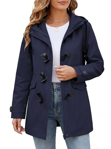 CMTOP Giacca Primaverile Donna Giubbotto Casual in Cotone Elegante Cappotto con Bottoni in Corno Leggera Utility Jacket con Cappuccio Militare Giacche Primavera Autunno(Blu Navy, M)