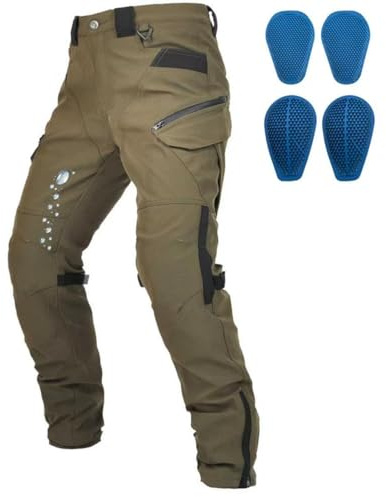 Men’s Motorcycle Pants with CE Armor (Honeycomb) –4-Season Urban Riding Textile Pants with Light Water Resistance Reflective (Green,Large)