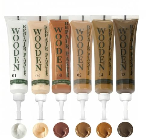 Kit di riparazione per parquet da 6 pezzi - Pasta per legno per riparare graffi e crepe - Bianco, Colore legno rovere, Colore legno noce, Colore legno noce chiaro, Colore legno naturale, Colore cer