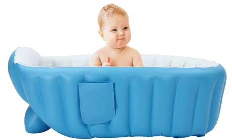 Baby Badewanne Aufblasbare Faltbare Badewanne Kinder Schwimmbad Kleinkind Badewanne mit Luftpumpe & Wartungssatz Platzsparende Blau