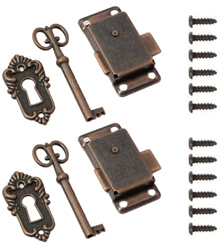 Set di 2 serrature per cassetti in legno anticato, per scatole di legno, armadi e mobili, in lega di zinco, con chiavi, stile vintage, finitura bronzo rosso