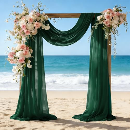 Tessuto drappeggiato per archi di nozze, 2 pannelli, 71,1 cm x 6,1 m, verde smeraldo, tende in chiffon trasparente per matrimoni, arco, cerimonie, pergolato, palcoscenico, soffitto, decorazioni