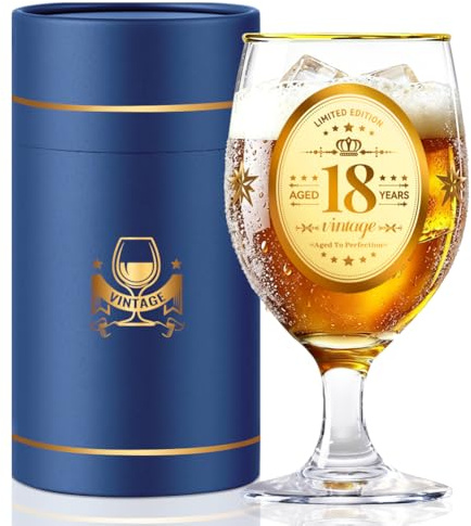 DEARLIVES 18th Personalised Birthday Gifts Beer Glasses for Him, 450ml/15oz Aged 18 Years Custom Beer Mug for Boy, Brothers, Friends, Boyfriend, Gift Box (18th)