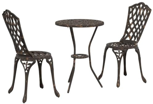 Qnhdfrt Bistro-Set 3-teilig, Gartenmöbel aus Aluminium, Sitzgruppe für Balkon und Terrasse, 1 Tisch und 2 Stühle, Bronze, Garten-Sitzgruppe Outdoor-Möbel Set