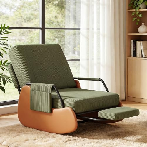 Ckaff Schaukelstuhl mit Fußstütze, Schaukelsessel mit Verstellbare Rückenlehne, Gepolsterter Breiter Relaxsessel Relaxstuhl Sessel mit Seitentaschen für Wohnzimmer Schlafzimmer, Grün