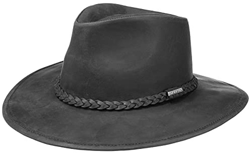 Stetson Buffalo Leather Westernhut Lederhut Damen Herren Cowboyhut Sommer Winter Rodeohut wasserabweisend Regenhut schwarz L (58-59 cm)