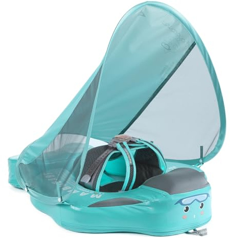 Mambobaby Float with Canopy – Baby Swim Float with Tail, New Upgraded Non-Inflatable Solid Pool Float, Soft Waterproof Skin-Friendly Leather Swim Trainer for Infant Toddler