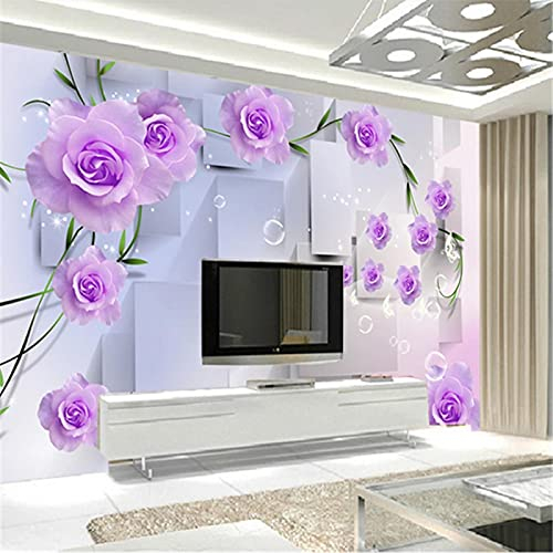MUMUWUSG Fototapete 3D Effekt Lila Mode Pflanzen Blumen Fototapeten Vlies Tapeten Wandtapete Vliestapete Wandbild Wand Schlafzimmer Wohnzimmer Büro Küche 250X200Cm