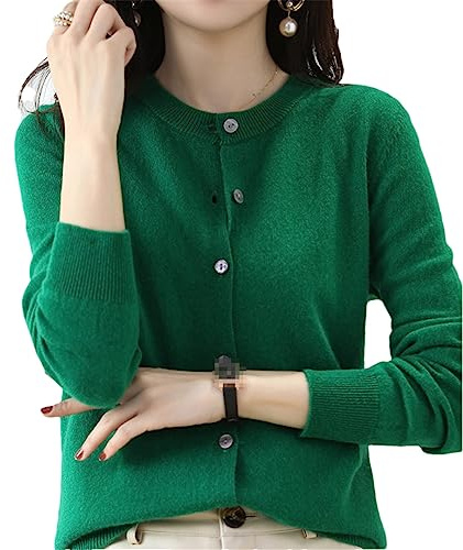 Bollrllr Women's Cashmere Cardigan Round Neck Sweater Spring Autumn Winter Long Sleeve Knitted Solid Color Soft Cardigan Sweater GN XXL