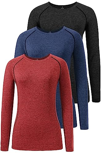 Star Vibe 3 Pack Dry Fit Long Sleeve Tshirt for Women Moisture Wicking Long Sleeve Tee Outdoor Compression Running Workout Tops