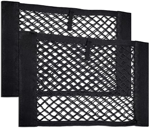 Vicera Rete Portaoggetti Auto, Organizer Elastico per Bagagliaio, Tasca Rete Adesiva con Velcro, Accessorio Universale per Ordine Baule - 40 x 25 cm Set da 2