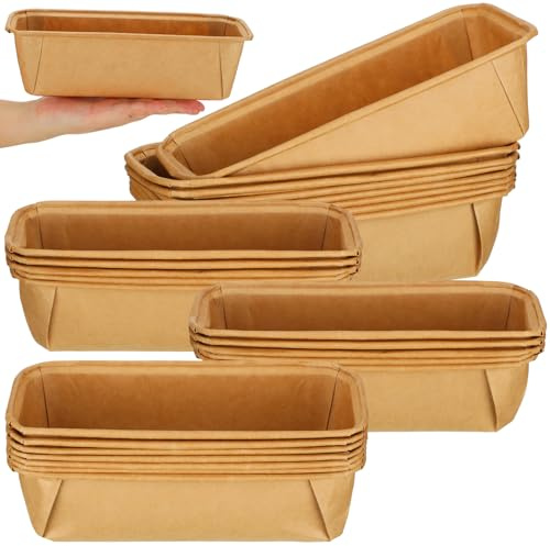 Mifoci 25 Pcs Paper Loaf Pans for Baking Disposable Bread Baking Pans Easy Kraft Paper Tart Mold for Microwave Freezer Oven Safe Display Pie Cake Muffin Pizza Kitchen Supply(Rectangle)
