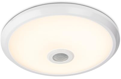 HOFTRONIC - LED Deckenleuchte mit Sensor - Bewegungsmelder en Dämmerungsschalter - 360 grad Sensor 1-6 meter Einstellbar - 12 Watt 1000 Lumen - 3000K Warmweiß Sensorleuchte - IP20 für innen