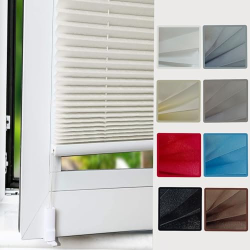 Plissee Klemmfix Plisseerollo 40 x 130 cm ohne Bohren Verdunklung Thermo Jalousie Faltrollo Fensterrollo Rollo inkl.Klemmträger für Fenster, Beige