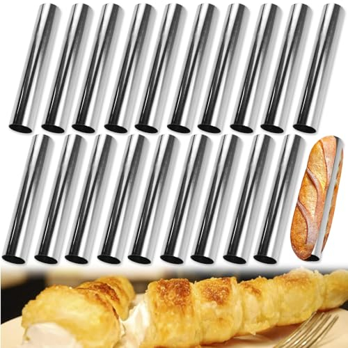 ADERTOS 20 Pièces Moules à Crème en Acier Inoxydable,Tubes Cannoli Moules,Pain Tube, Tubes de Cannoli Antiadhésifs Moule Avec Brosse de Nettoyage pour Cuisine Cannoli, Feuilletés, Gâteau