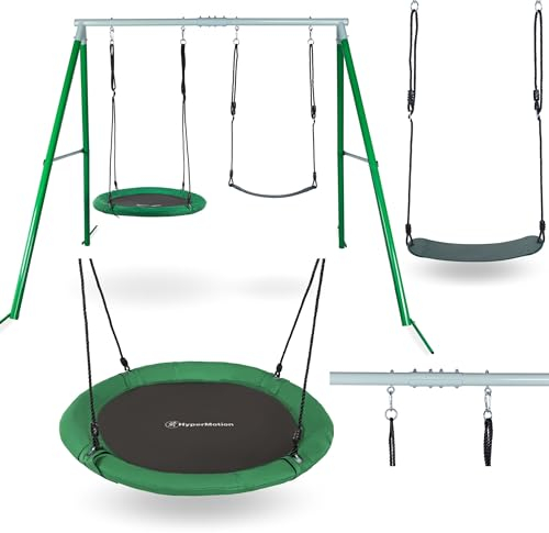 HyperMotion Altalena Doppia per Bambini 3+ - Altalena da Giardino Rotonda a Nido con Telaio e Corde Regolabili - Portata fino a 200 kg - Modello SWING HYP2