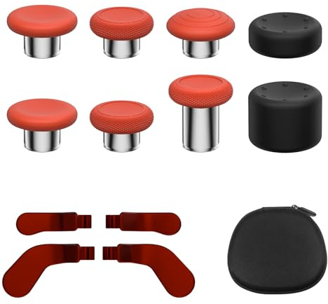 KD.FLY 13-in-1 Metal Thumbsticks Replacement Kits for Xbox Elite Series 2 – Includes Magnetic Joysticks, Paddles, Silicone Caps, Storage Bag, Red