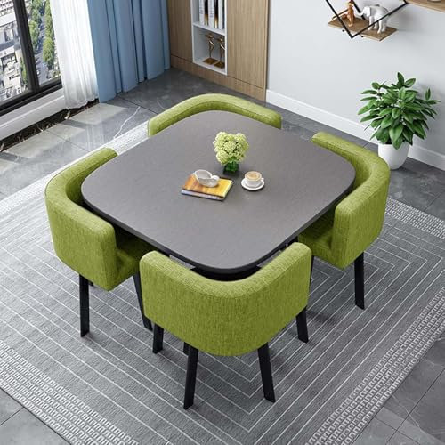 Generisch Rundes Quadratisches Esstisch Set Mit StüHlen Moderner Konferenztisch Und 4 StüHlen Empfangstisch Und Stuhlkombination Holz-KüChentisch-Set FüR 4 Personen FüR Wohnzimmer,12,80cm