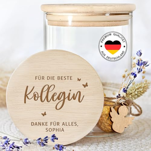 Grandora Vorratsglas Geschenk Dankeschön Kollegin Abschiedsgeschenk Keksdose mit Gravur Geschenkidee für Abschied Aufbewahrungsglas Jobwechsel Geschenkglas XHG1020-02