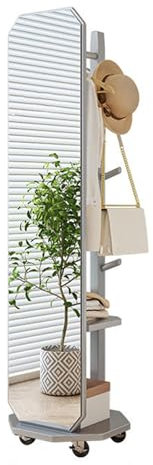 Schmuckschrank, Ganzkörperspiegel mit Garderobe, freistehender Standspiegel auf Rollen, 2-in-1-Standspiegel und Garderobe, großer Ganzkörper-Ankleidespiegel mit Massivholzrahmen für Wohnzimm
