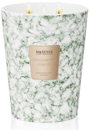 M&SENSE Scented Candles Gifts for Women 990g Sandalwood Jasmin 3-Wick Natural Soy Wax Large Candles 150H Long Burning Aromatherapy Candles Gift for Men, Perfect Halloween Christmas Wedding Gifts