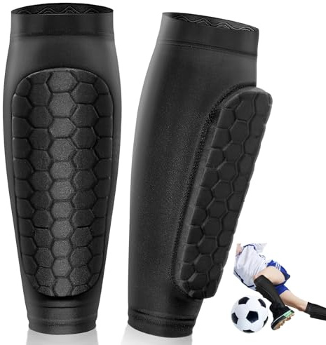 Acsatont Protège Tibias Foot Enfant, 1 Paire de Protège-Tibias Légers et Respirants avec Pads pour Hommes et Femmes pour Jeux de Football, Le Basket-Ball, Jogging, Courir (Noir, M)