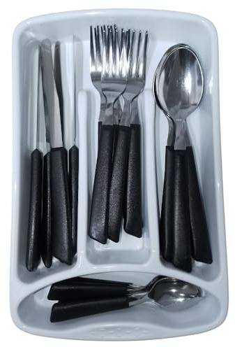 Servizio di Posate 24 Pezzi completo per 6 persone Manici Colorati Ergonomici Made in Italy Acciaio Inossidabile Lavabili in Lavastoviglie omaggio il Porta Posate da Cassetto (Nero)