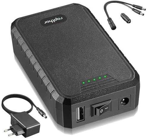 Rapthor Batería de iones de litio recargable portátil de 12 V 3250 mAh con pequeña salida de CC, incluye cargador y cable DC5521