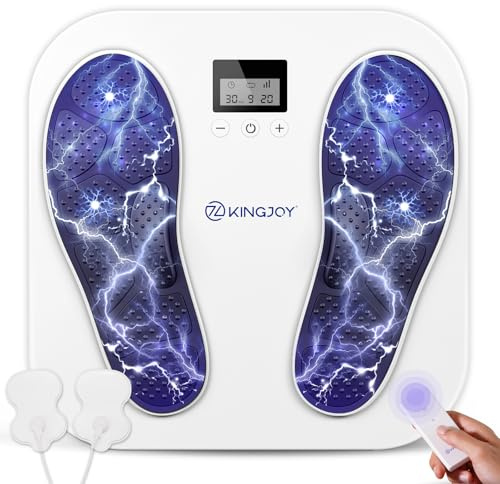 Massage des Pieds pour la Circulation Sanguine Jambes, EMS Appareil Massage Pied Rechargeable avec 10 Modes 20 Intensités pour la Neuropathie, la Fasciite Plantaire et le Douleur, Cadeau