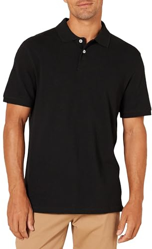 Amazon Essentials Men's Slim-Fit Cotton Pique Polo Shirt, Black, L