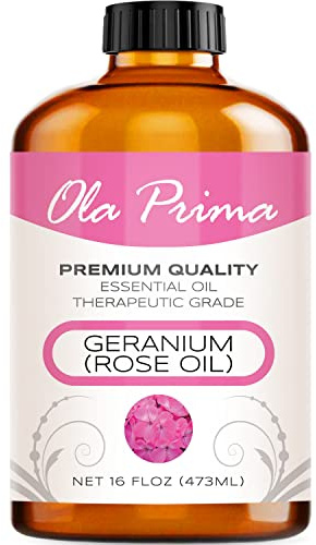 Ola Prima Rose Geranium Essential Oil Pure Therapeutic Grade for Aromatherapy Diffuser, Relaxation & Skincare (16oz Bulk)