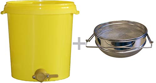 Germerott Bienentechnik Abfülleimer 40 kg mit Quetschhahn Plus Edelstahl Doppelsieb im Set